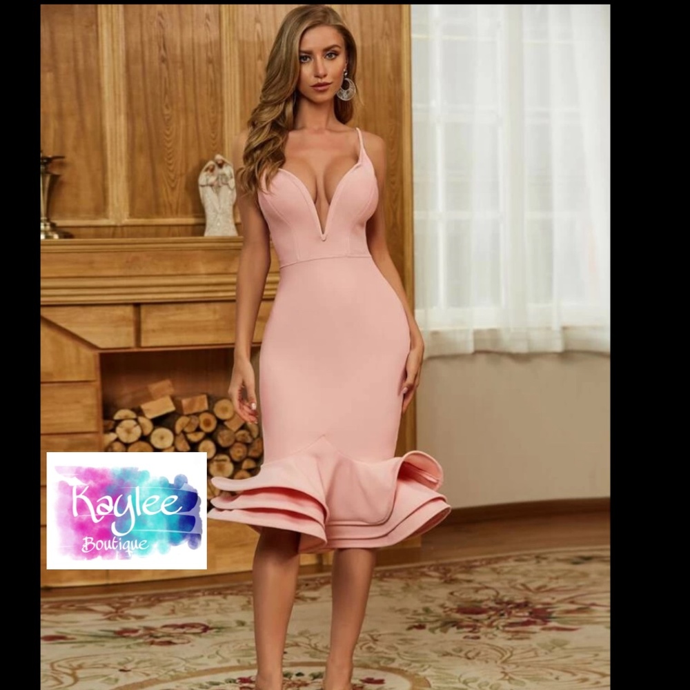 Kaylee Boutique Pink Exaggerated Ruffle Bodycon Dress
